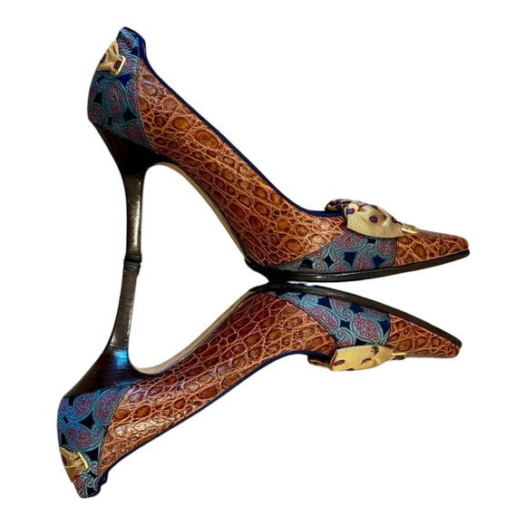 Cole Haan Collection Angelica Croc Print Leather Paisley Bow Pumps Size 7.5 - Picture 4 of 9